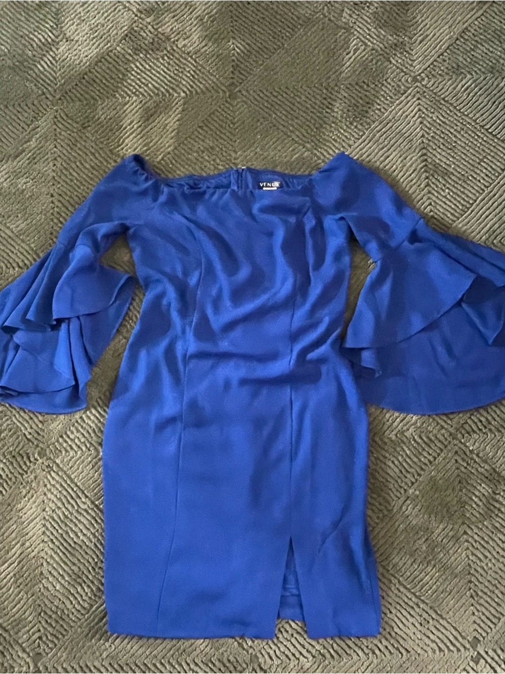 VENUS Cobalt Blue Off-Shoulder Ruffle Sleeve Dress